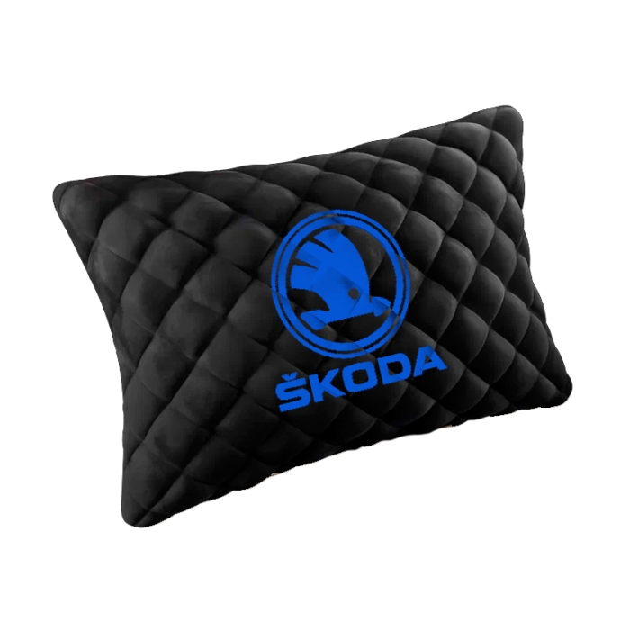 Подушки из алькантары Подушка из алькантары черная с вышивкой Skoda Black (Синяя)